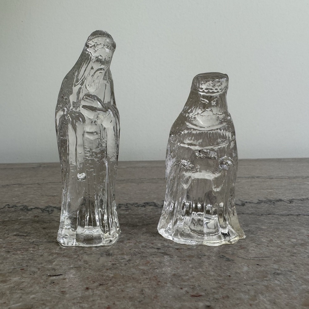 Vintage Pressed Glass Nativity Replacement Figurines 2 Pieces Wise Men Christmas